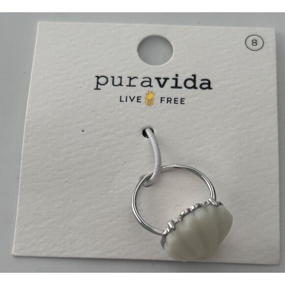 Pura Vida White Shell Ring Size 8 Rhodium-Plated Brass & Resin Jewelry - Picture 1 of 3